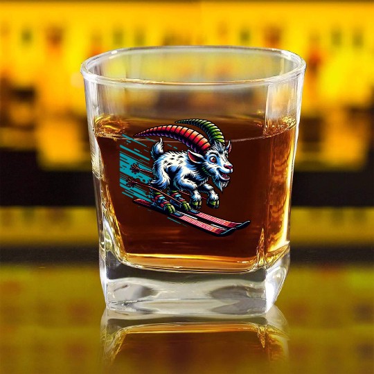 Goat Skiing Downhill Winter Sports Design Square Whiskey Glasses