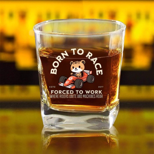 Born To Race Forced To Work Cheetah Square Whiskey Glasses