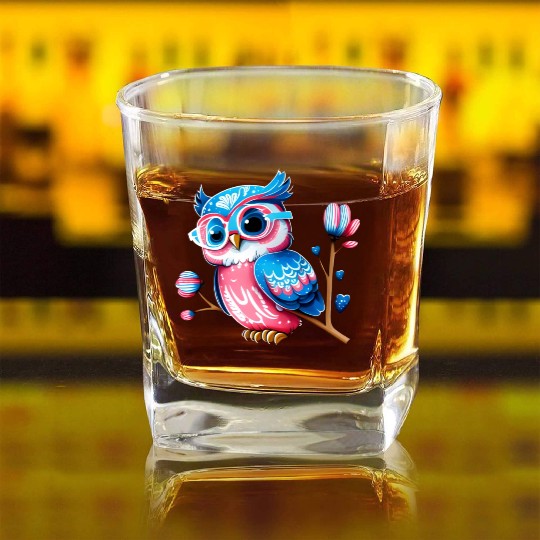 Red White and Blue Owl Square Whiskey Glasses