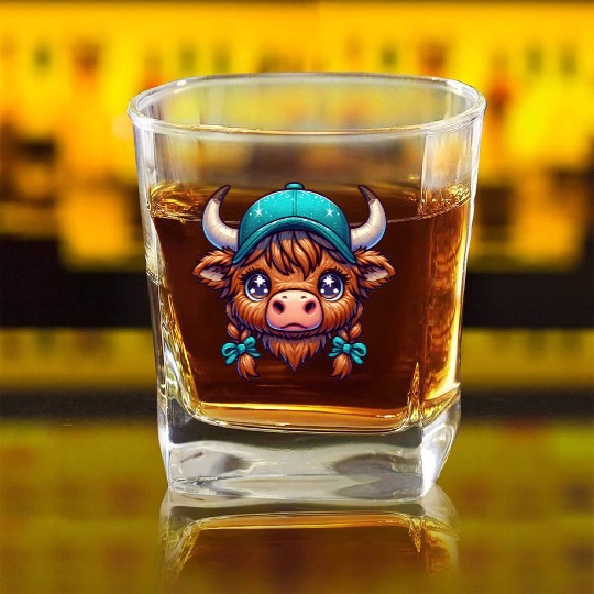 Cute Baby Highland Cow Farmer Animal Lover Square Whiskey Glasses