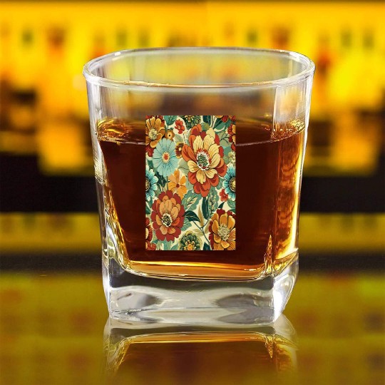 Timeless Blossoms: A Vintage Floral Tapestry Square Whiskey Glasses