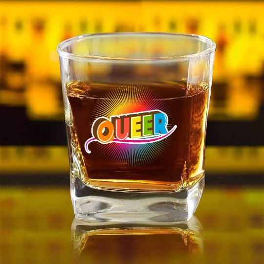 Queer Typo for Pride Month Equal Rights LGBTQ Square Whiskey Glasses