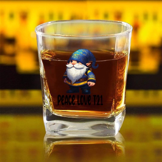 t21 gnomes Peace Love Square Whiskey Glasses