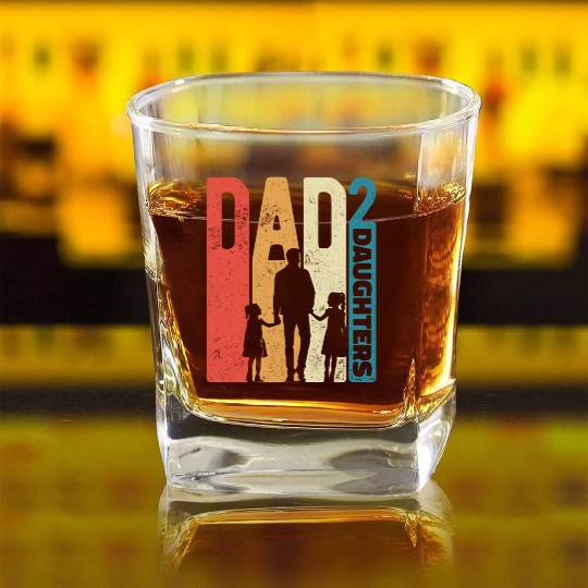 Dad Squared Dad of Two Daughters Fathers day Gift Square Whiskey Glasses