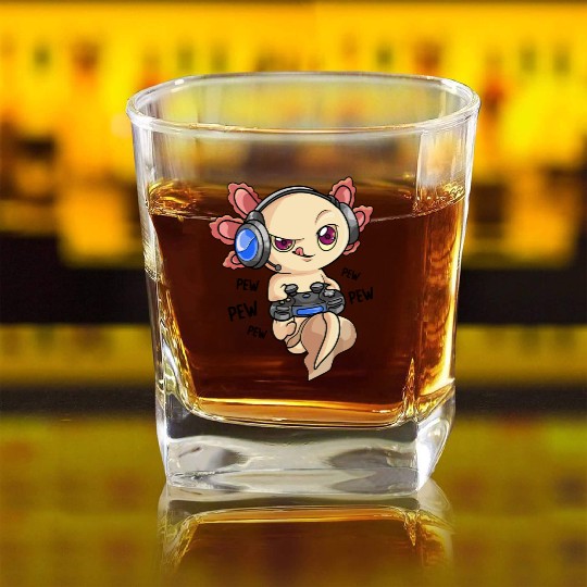 Gaming Axolotl Boys & Adults Axolotls Video Game Square Whiskey Glasses