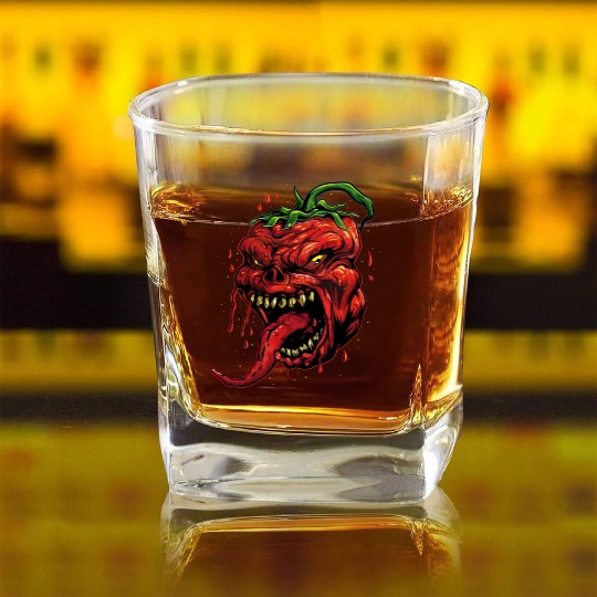BBQ Hot Chili Carolina Reaper Hot Sauce Gift idea Square Whiskey Glasses