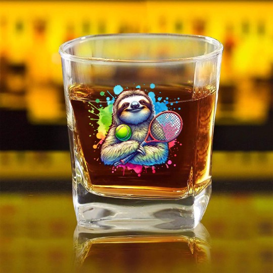 Sloth Tennis Player Cool Court Match Design Square Whiskey Glasses