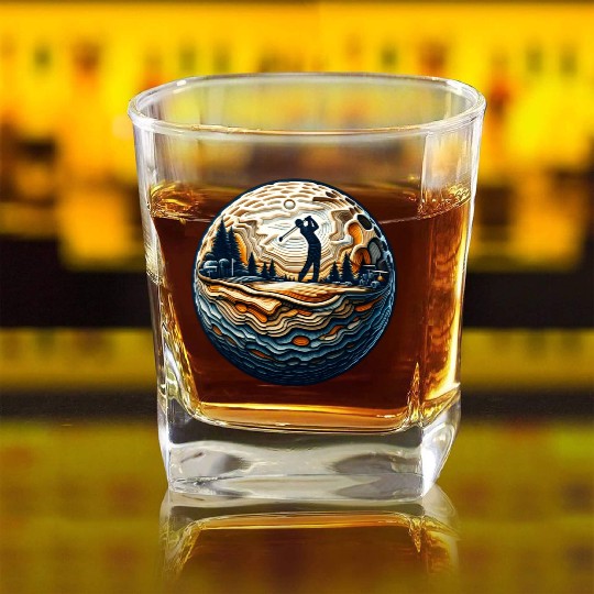 Abstract Golfer On Golf Ball Circular Golfing Art Square Whiskey Glasses