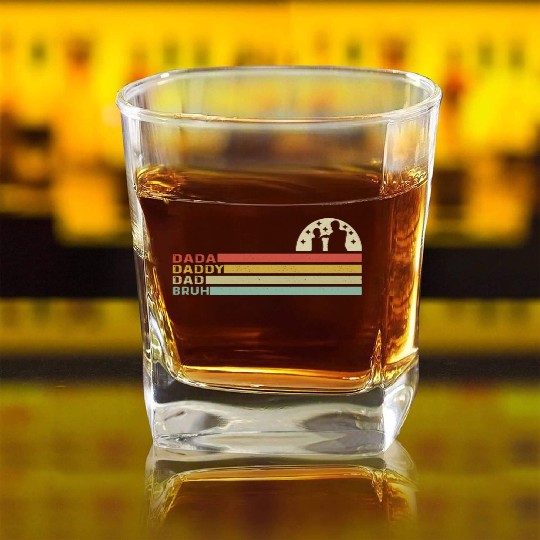 Men Dada Daddy Dad Bruh Fathers Day Vintage Square Whiskey Glasses