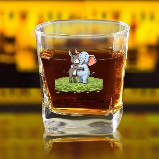 Funny Republican Party Elephant Democratic Donkey Square Whiskey Glasses
