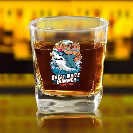 Stylish Great White Shark Square Whiskey Glasses (Cape Cod)