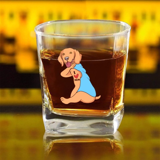 I Love Mom Tattoo Dog Golden Retriever Mom Square Whiskey Glasses