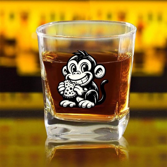 Chimpanzee with Cookie Monochrome Design Square Whiskey Glasses