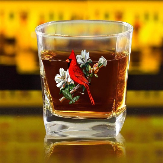 Northern Red Cardinal On A Branch Square Whiskey Glasses