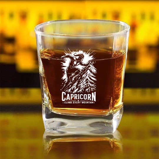 Capricorn Climb every mountain Square Whiskey Glasses
