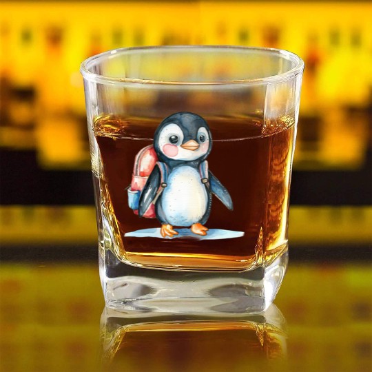 Watercolor Cute School Animals, Back to School Square Whiskey Glasses