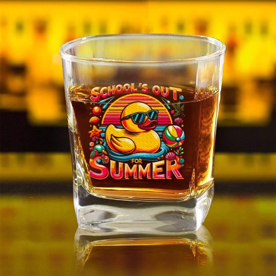 Schools Out For Summer Teacher Yellow Duck Square Whiskey Glasses