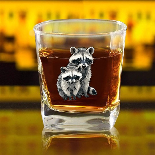 Opossum and raccoon Square Whiskey Glasses