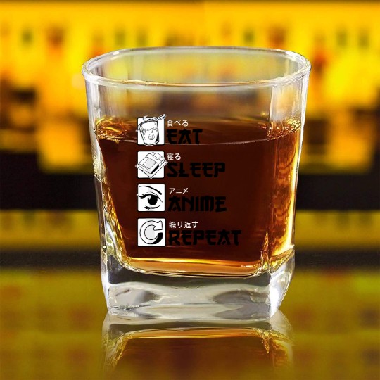 Eat Sleep Anime Repeat Anime Lovers Gifts for Men Square Whiskey Glasses