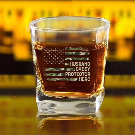 Husband daddy hero fathers day Square Whiskey Glasses