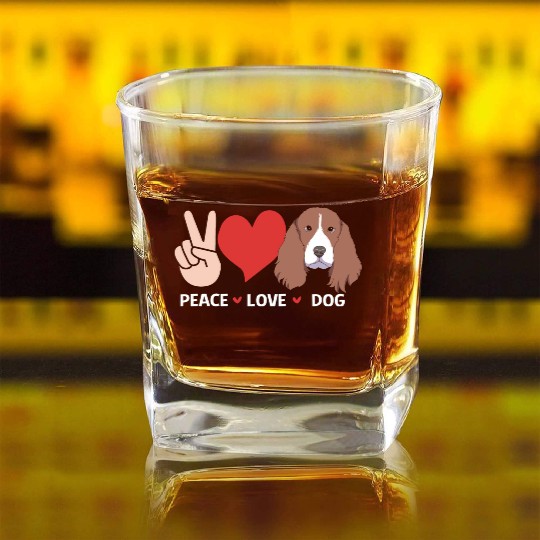 Peace Love Dog Lover Springer Spaniel Square Whiskey Glasses