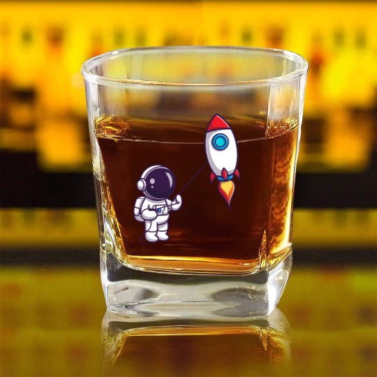 play with rocket balloon Square Whiskey Glasses