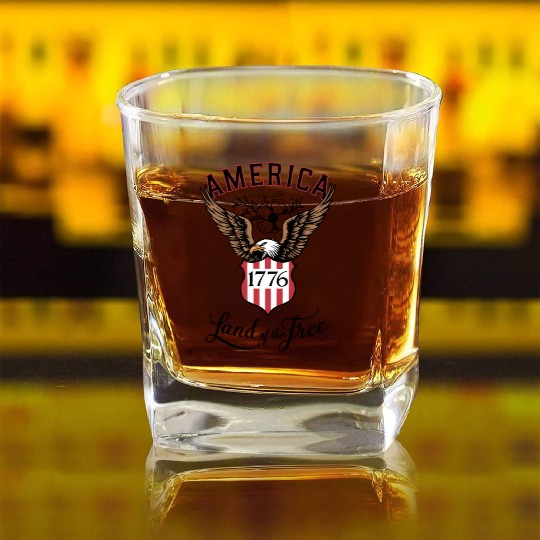 Independence Day Art 4 July Eagle Land of the Free Square Whiskey Glasses