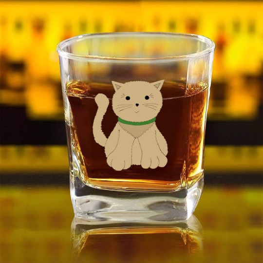 Cute Little Brown Kitty Cat Square Whiskey Glasses