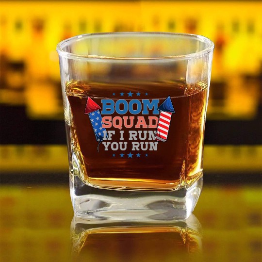 BOOM SQUAD Fireworks Director 4th of July Square Whiskey Glasses