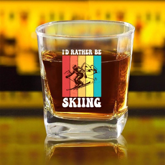 I d Rather Be Skiing Square Whiskey Glasses