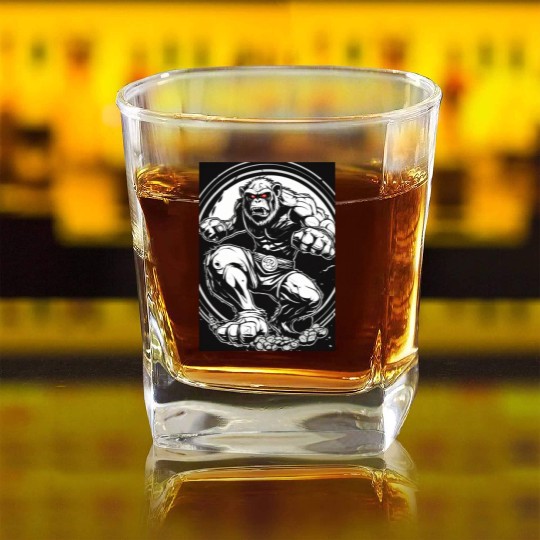 Zombie ape street fighter black and white circle l Square Whiskey Glasses