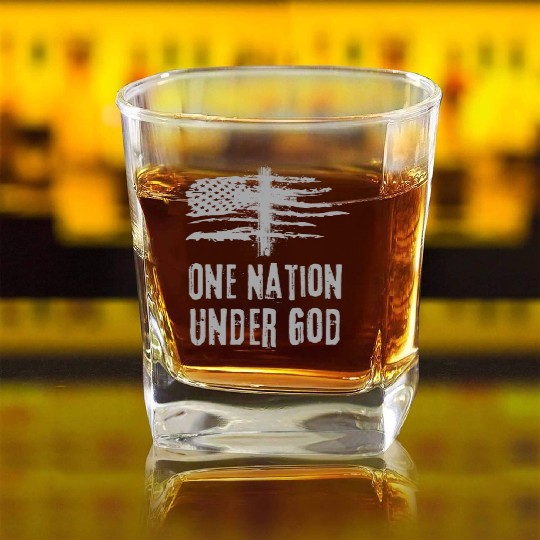 4th Of July US Flag One Nation Under God Christian Square Whiskey Glasses