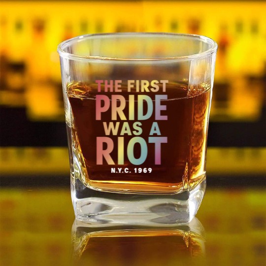 The First Pride Was A Riot LGBT Gay Ally Rainbow Square Whiskey Glasses