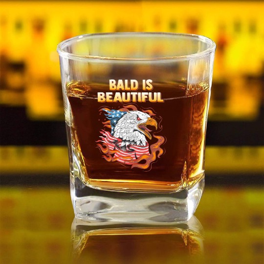 Bald Is Beautiful US Flag Eagle 4th Of July Funny Square Whiskey Glasses