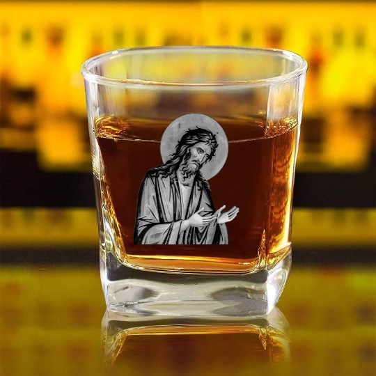 Scary Knight Clothing Catholic Praying Square Whiskey Glasses