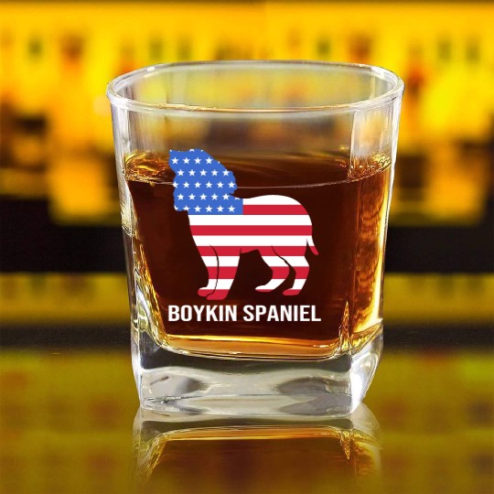 American Flag Boykin Spaniel Dog Patriotic Dog Square Whiskey Glasses