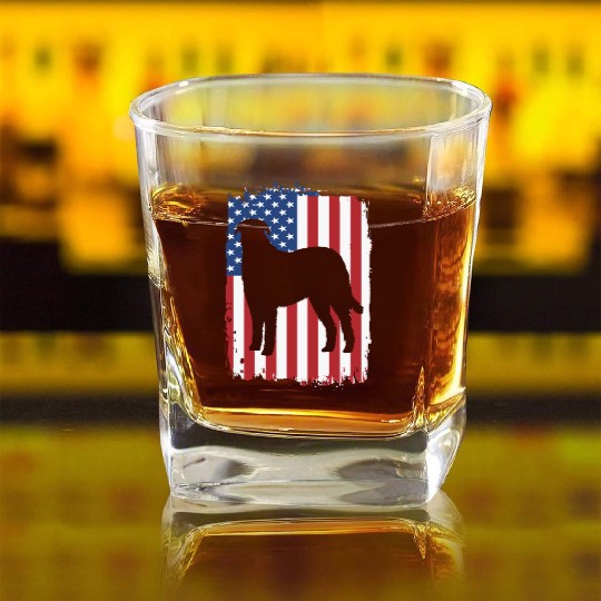 American Flag Patriotic Irish Wolfhound Dog Square Whiskey Glasses