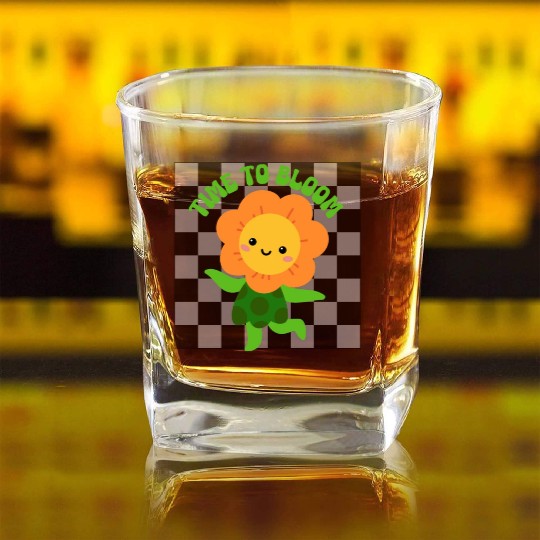 Time to Bloom: Floral Print Design Square Whiskey Glasses