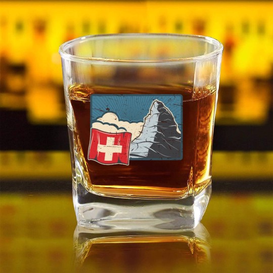 Vacation Skiing, Hiking, Mountain Switzerland Square Whiskey Glasses