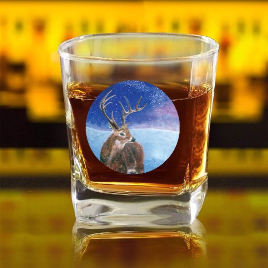 The Red Deer in Winter Illustration Square Whiskey Glasses