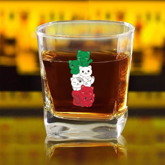 Italian Flag Cat Italian Italy Square Whiskey Glasses