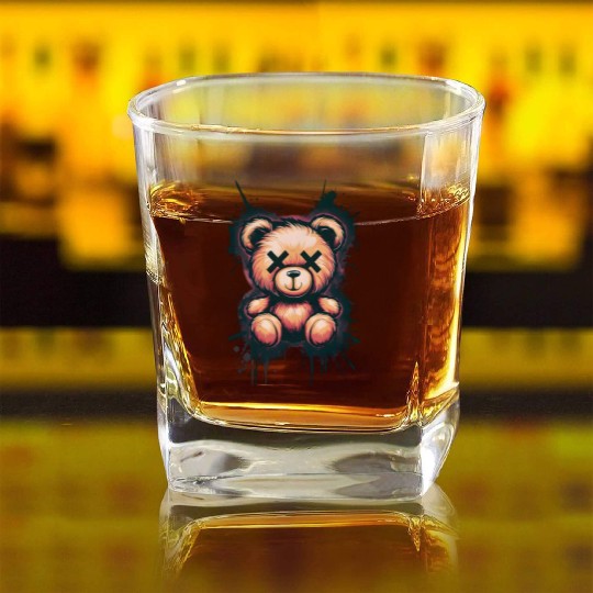 vibrant close up spray paint Urban Graffiti Bear Square Whiskey Glasses
