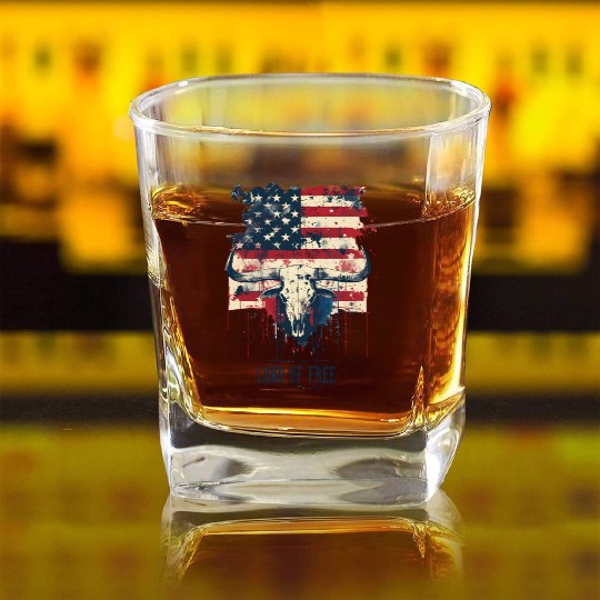 Land of the free because of the brave , 4 July Square Whiskey Glasses