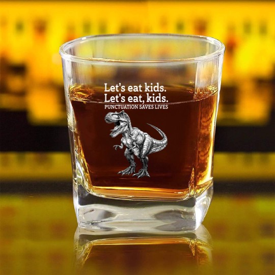 Punctuation Saves Lives Dinosaur Square Whiskey Glasses