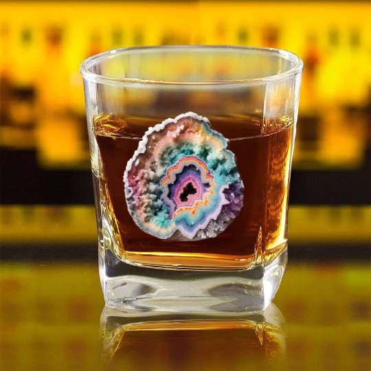 Fantasy Pastel Rainbow Geo Stone Crystal Square Whiskey Glasses