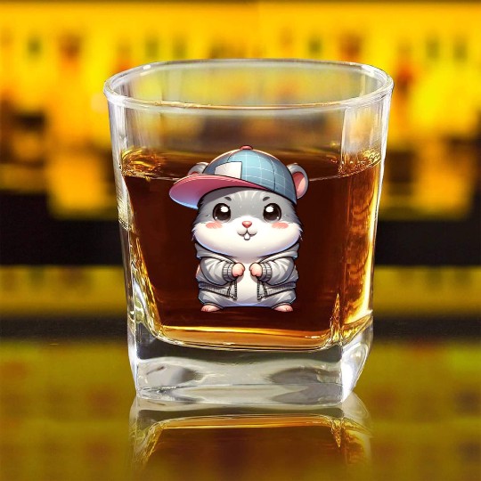 Light Gray Hip Hop Hamster Square Whiskey Glasses