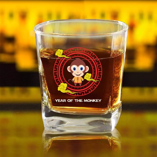 Year Of The Monkey Kawaii Zodiac Chinese New Year Square Whiskey Glasses