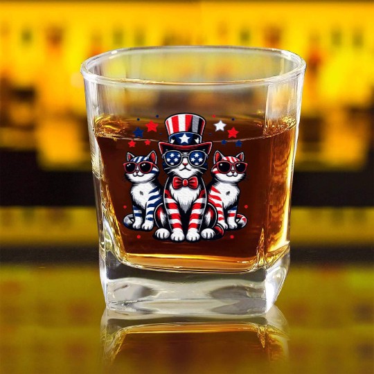 Patriotic Cat Fourth Of July Kitten Cat Lover Square Whiskey Glasses