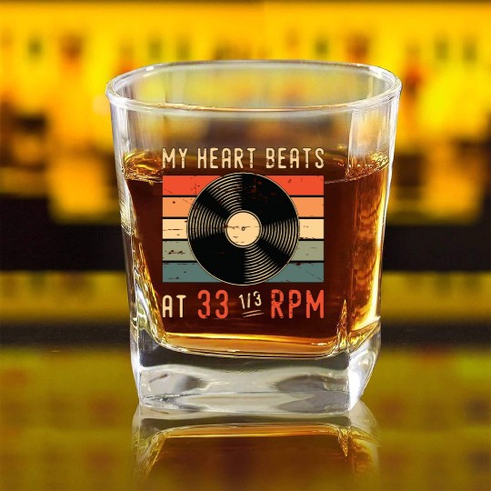 Vinyl Records My Heart Beats At Retro Vinyl Player Square Whiskey Glasses