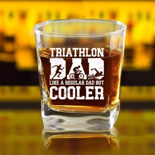 Funny Triathlon Dad Swim Bike Run Triathletes Dad Square Whiskey Glasses